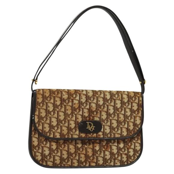 DIOR Trotter Canvas Shoulder Bag Brown Gold - Picture 1 of 12